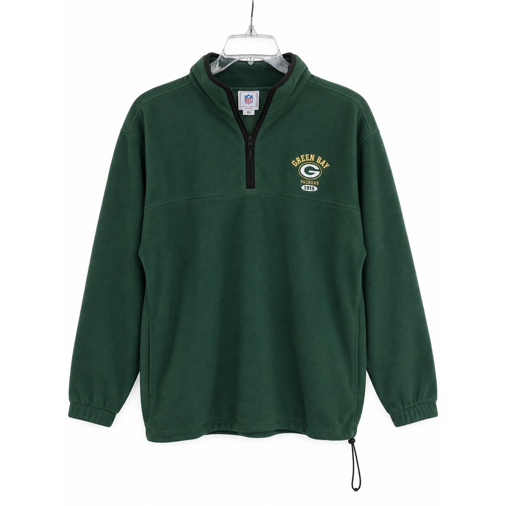 Green Bay Packers NFL Mens XL Green Quarter Zip Fleece Pullover 1921 Embroidered